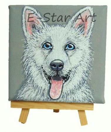 Witte Herder doek 10x10 cm, easel incl.